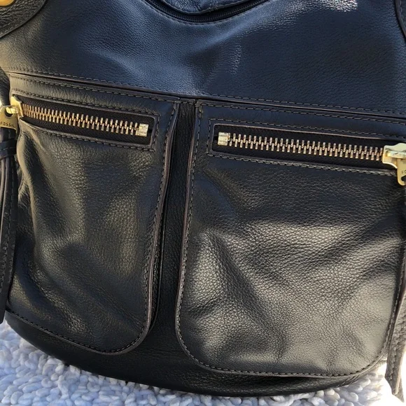 🚨B2G1 FOSSIL Black Leather Hobo Bag Purse - Picture 5 of 14